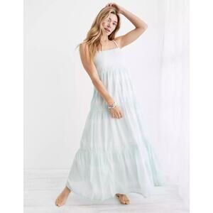 NWT Aerie Tie Dye Maxi Sundress Light Blue White Women's Large Beachy Cotton